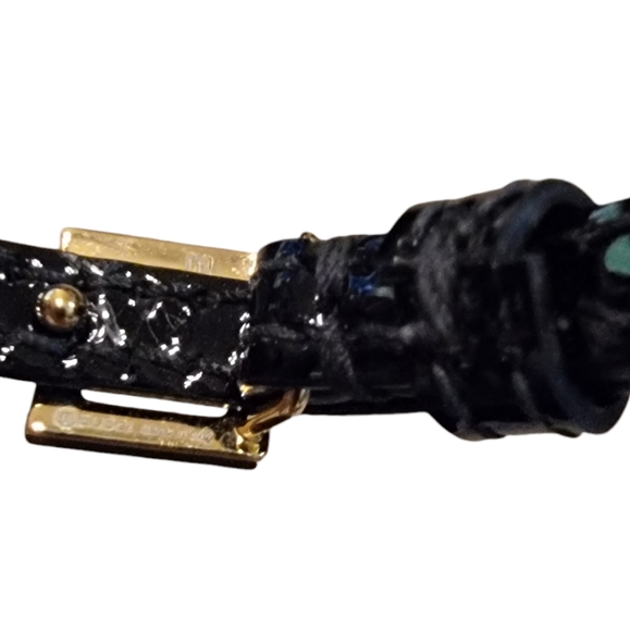 Authenticated Vintage Gucci Logo Choker Necklace Black Gold Leather - Picture 7 of 13